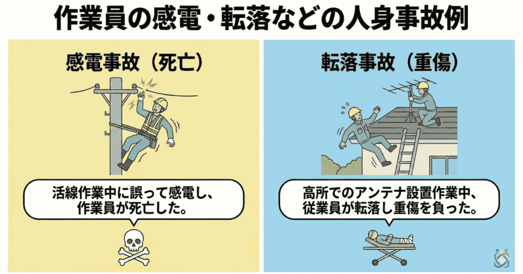 作業員の感電・転落などの人身事故例