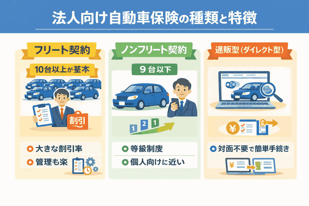 法人向け自動車保険の種類と特徴