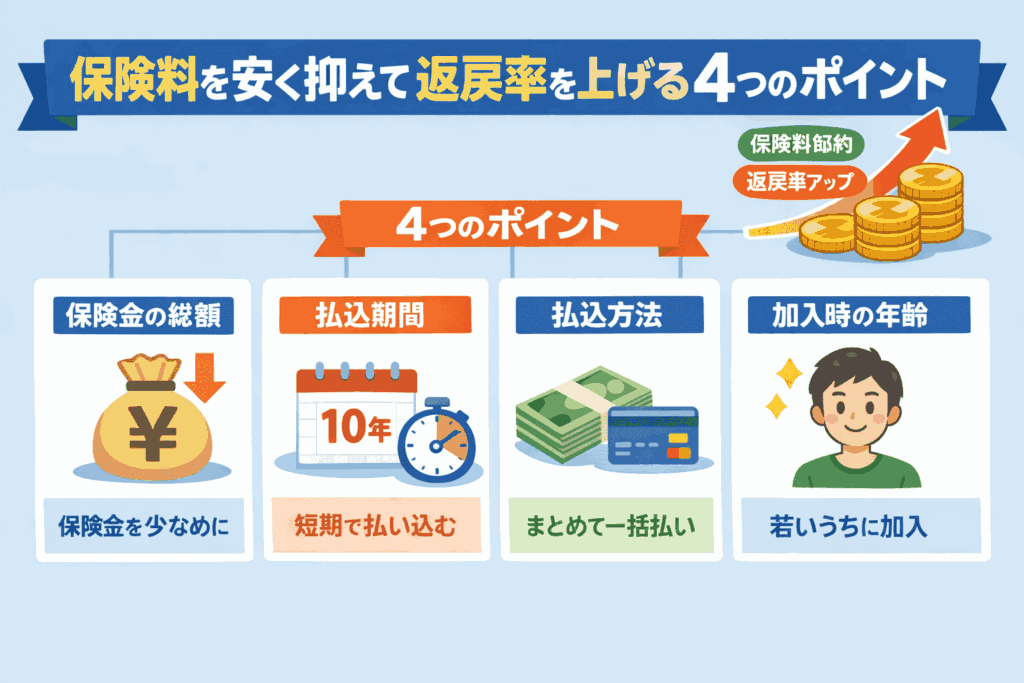 保険料を安く抑えて返戻率を上げる4つのポイント