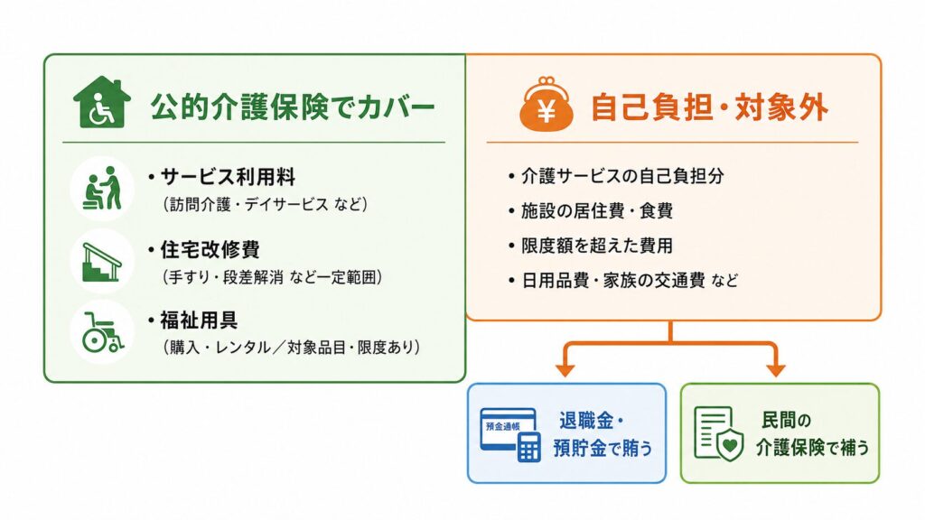 公的介護保険でカバーできる部分と自己負担となる費用の目安