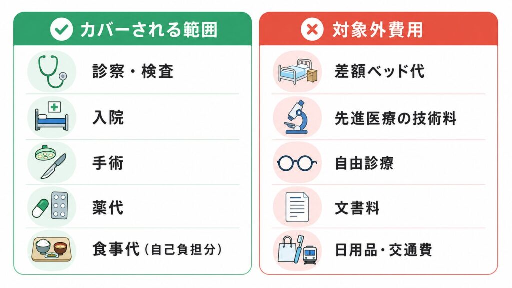 高額療養費制度でカバーされる範囲と対象外の費用‗公的医療保険の対象外となる費用は自己負担となる点に注意が必要