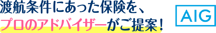 渡航条件にあった保険を、プロのアドバイザーがご提案！