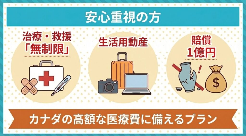 カナダワーホリ保険 安心重視プラン：日本の海外旅行保険（治療・救援無制限）で高額医療をフルカバー