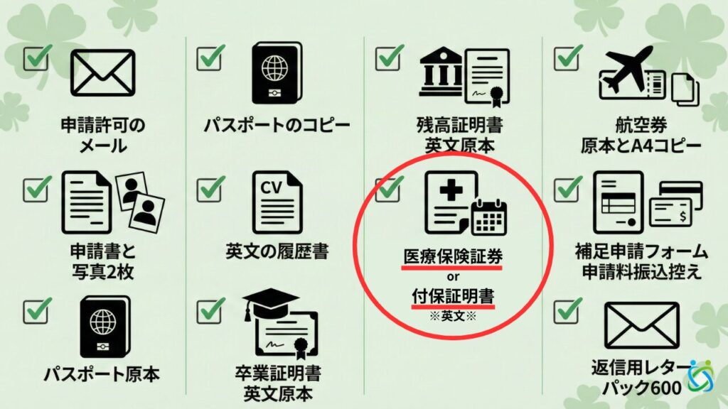 (図解)アイルランドワーホリの準備チェックリスト※医療保険証券または英文の付保証明書が必須