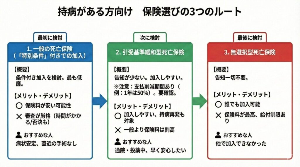 持病がある方が死亡保険を選ぶための3つのルート