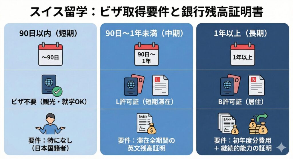 スイス留学のビザ取得要件と銀行残高証明書の要件