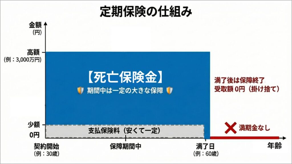 定期保険の保険料・保険金の仕組みのグラフ