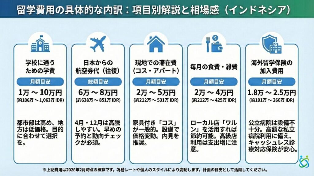 インドネシアの留学費用の具体的な内訳