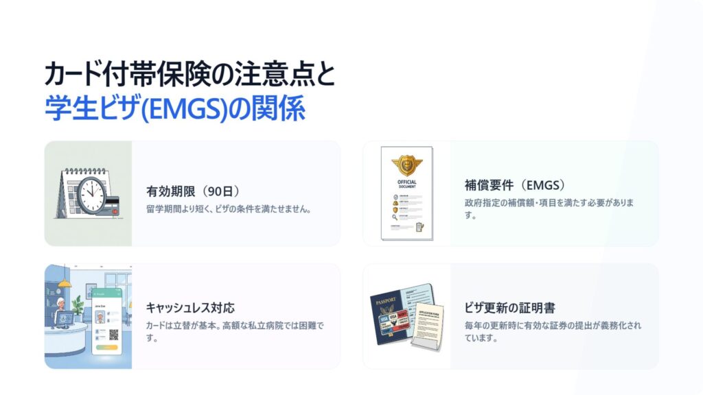 クレジットカード付帯保険の注意点と学生ビザ(EMGS)の関係は何?