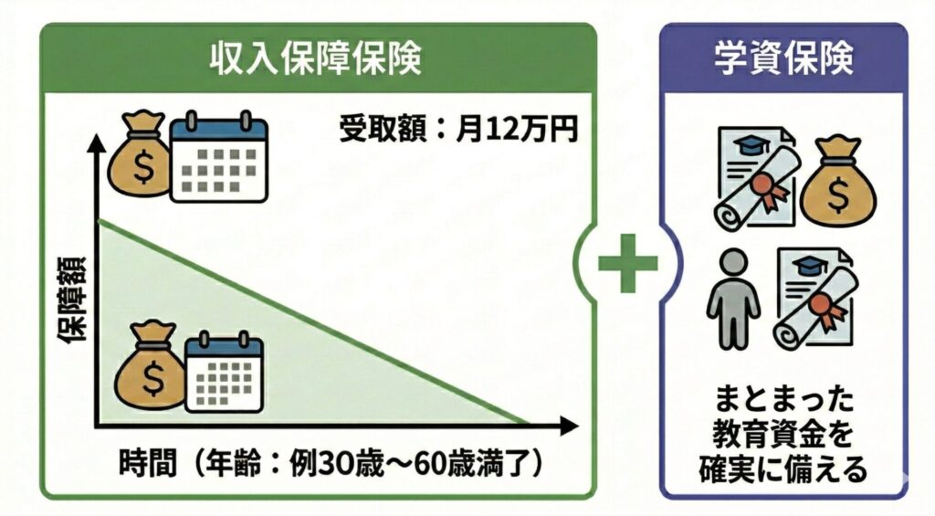 おすすめの組み合わせ例：収入保障保険 ＋ 学資保険