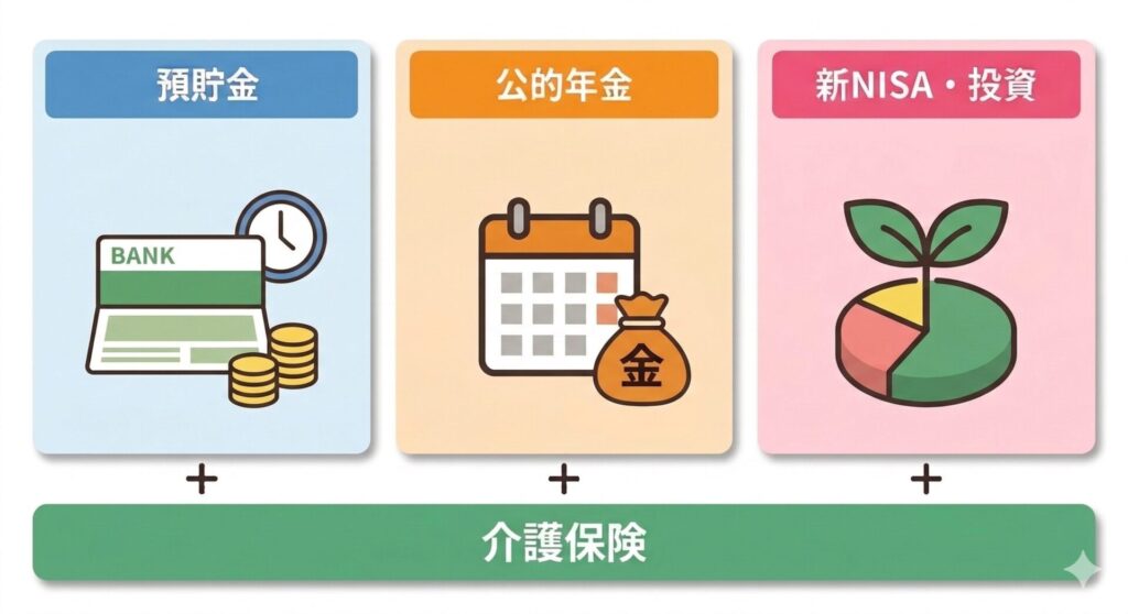 民間の介護保険 ＋ 他の資産（NISA等）の組み合わせ例