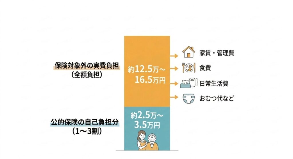 図解：認知症における施設利用での自己負担イメージ（月額）