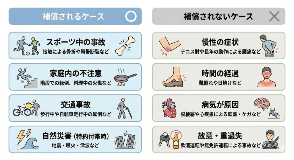 傷害保険で補償されるケース・されないケース