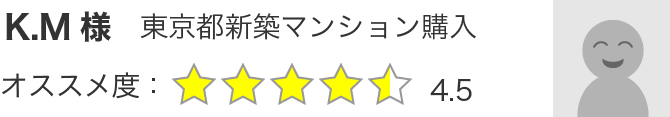 K.M様　東京都新築マンション購入 オススメ度：4.5