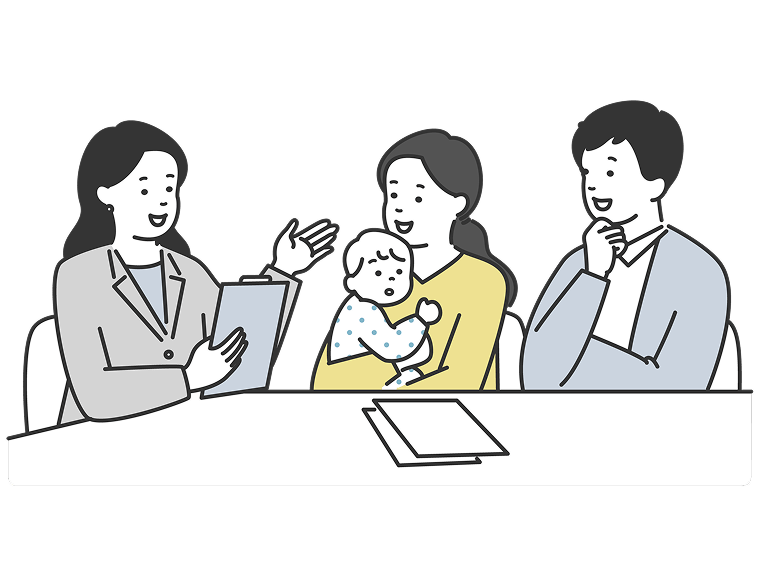 家族がコンサルタントに相談している様子